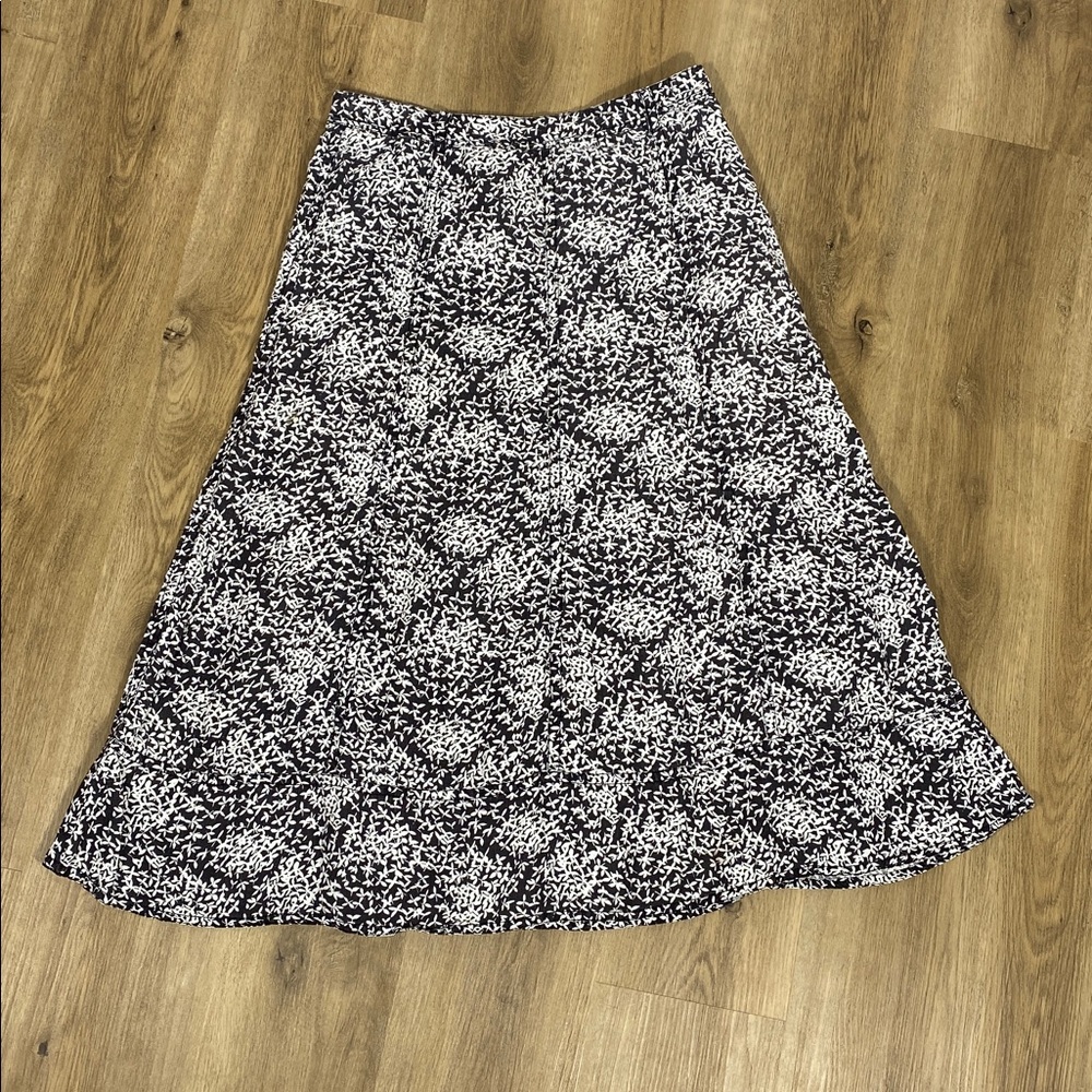 Vintage Liz Claiborne Linen Skirt Brown/Black and White Floral Skirt size 8